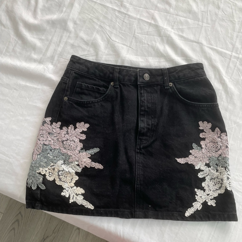 Black denim skirt